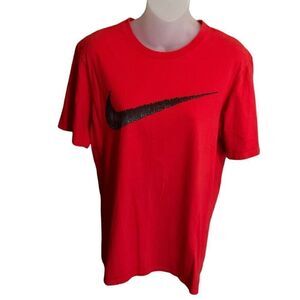 Nike Tee Shirt Crew Neck Short Sleeve Dark Red Nike Logo Black Cotton Medium